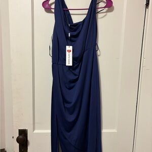 Elegant One Shoulder Navy Dress